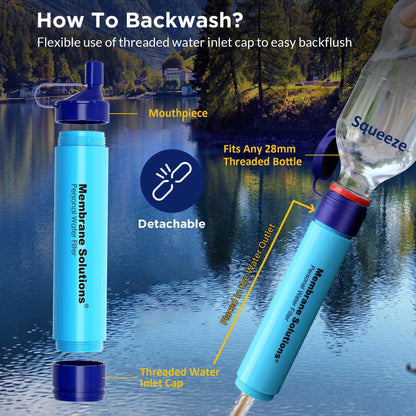 Membrane Solutions Straw Water Filter S1, NSF/ANSI 42&372&401 certificated, Survival Filtration Portable Gear, Emergency Preparedness, Supply for Drinking Hiking Camping Team Family Outing, 4 Pack