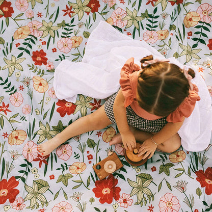 Little Unicorn 5'x10' XL Outdoor Family Picnic & Beach Blanket | Durable & Water-Resistant Fabric | Compact Fold & Easily Wipes Clean | Zipper Pocket (Primrose Patch)