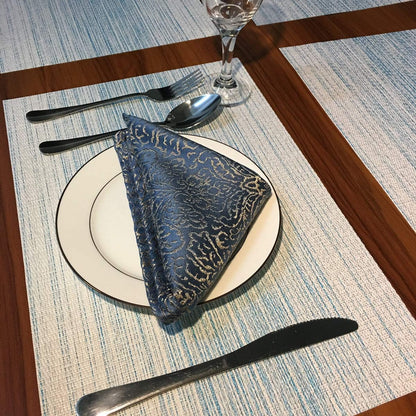 Placemat,Blending Color Durable Woven Vinyl Placemat Washable Heat-Resistant Anti-Skid Kitchen Dining Table Mats (Set of 4, Blue with White)