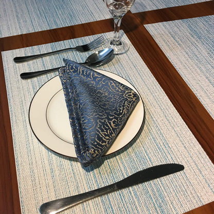 Placemat,Blending Color Durable Woven Vinyl Placemat Washable Heat-Resistant Anti-Skid Kitchen Dining Table Mats (Set of 4, Blue with White)