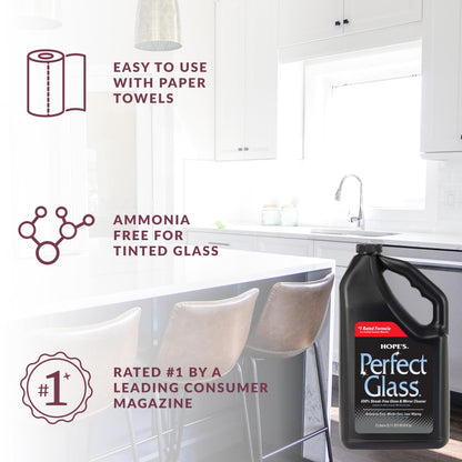 HOPE'S Perfect Glass Cleaner Spray Refill, Streak-Free, Ammonia-Free Window, Mirror, Screen, Tinted Glass, and Shower Door Cleaner, Indoor and Outdoor Glass Surfaces, 67.6 Ounce, Pack of 1