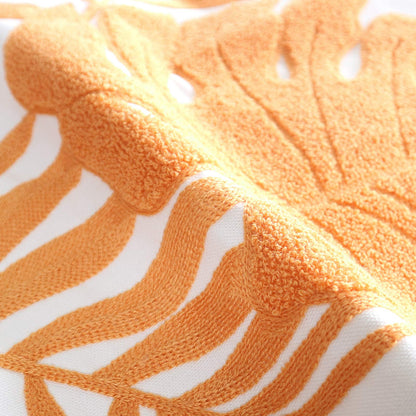 Hodeco Embroidery Throw Pillow Covers 18x18 Home Decor Floor Pillow Cover for Couch Bed Chair 100% Cotton Loop Embroidered Orange Tropical Leaves Cushion Cover Square Pillowcase 45x45cm, 1 Piece