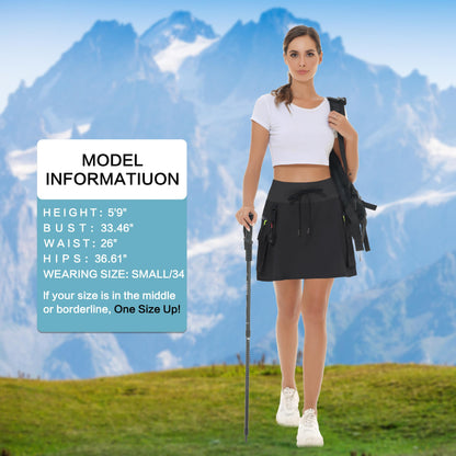 MIVEI Women's Hiking Cargo Skort Skirt High Waisted Golf Dressy Casual with Zipper Pockets Workout Sport Quick Dry Skirts Black