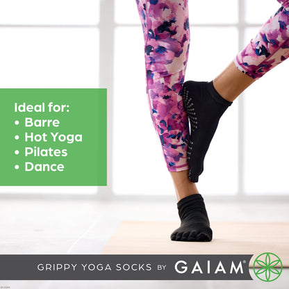 Gaiam 05-52204 Grippy Yoga Socks, Black/Grey, Medium/Large