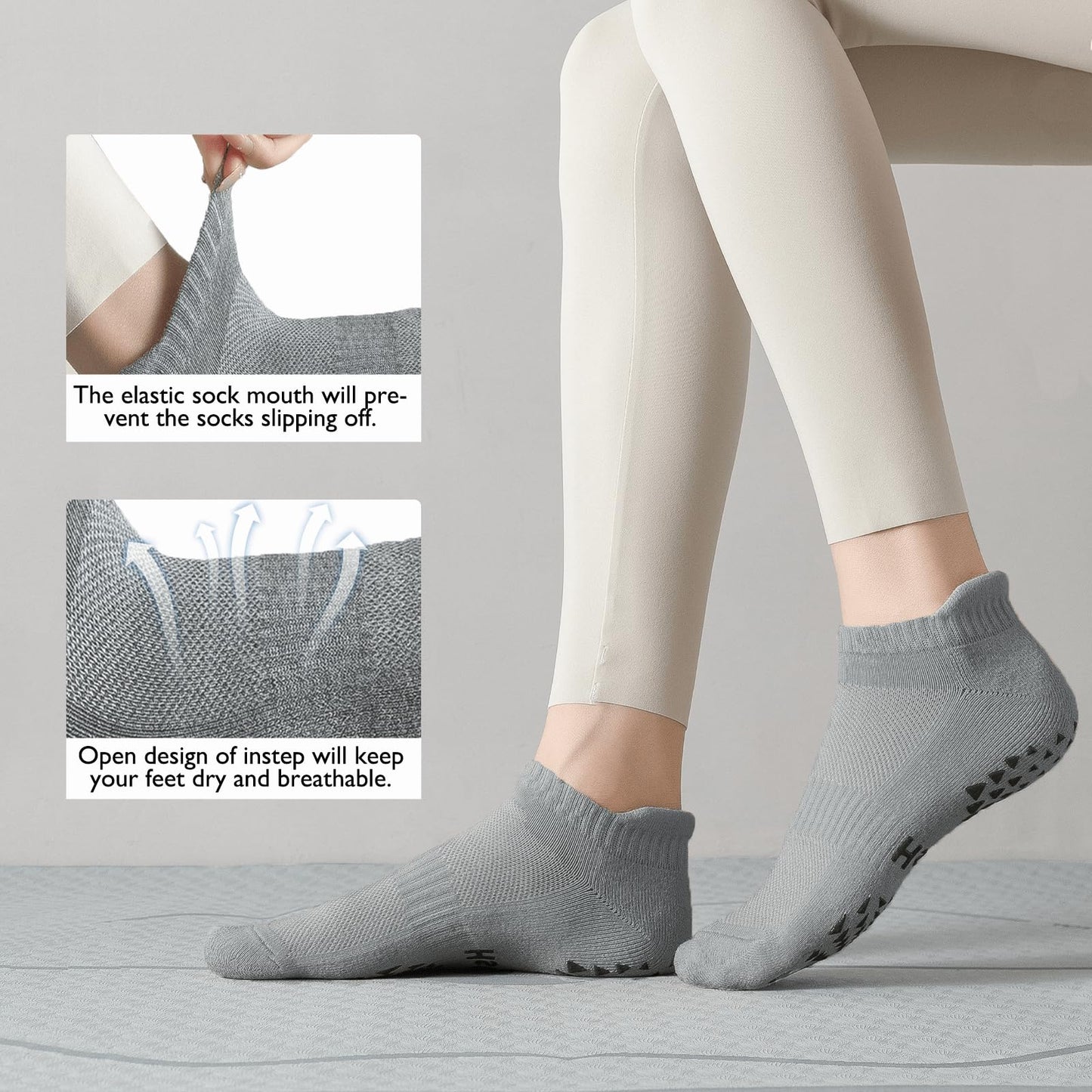 Hstyle Yoga Socks with Grips for Women and Men, Ideal for Ballet, Barre, Barefoot Workout, Pilates Grip Socks Non Slip Socks 6 Pairs of Mix Color 1 L-XL