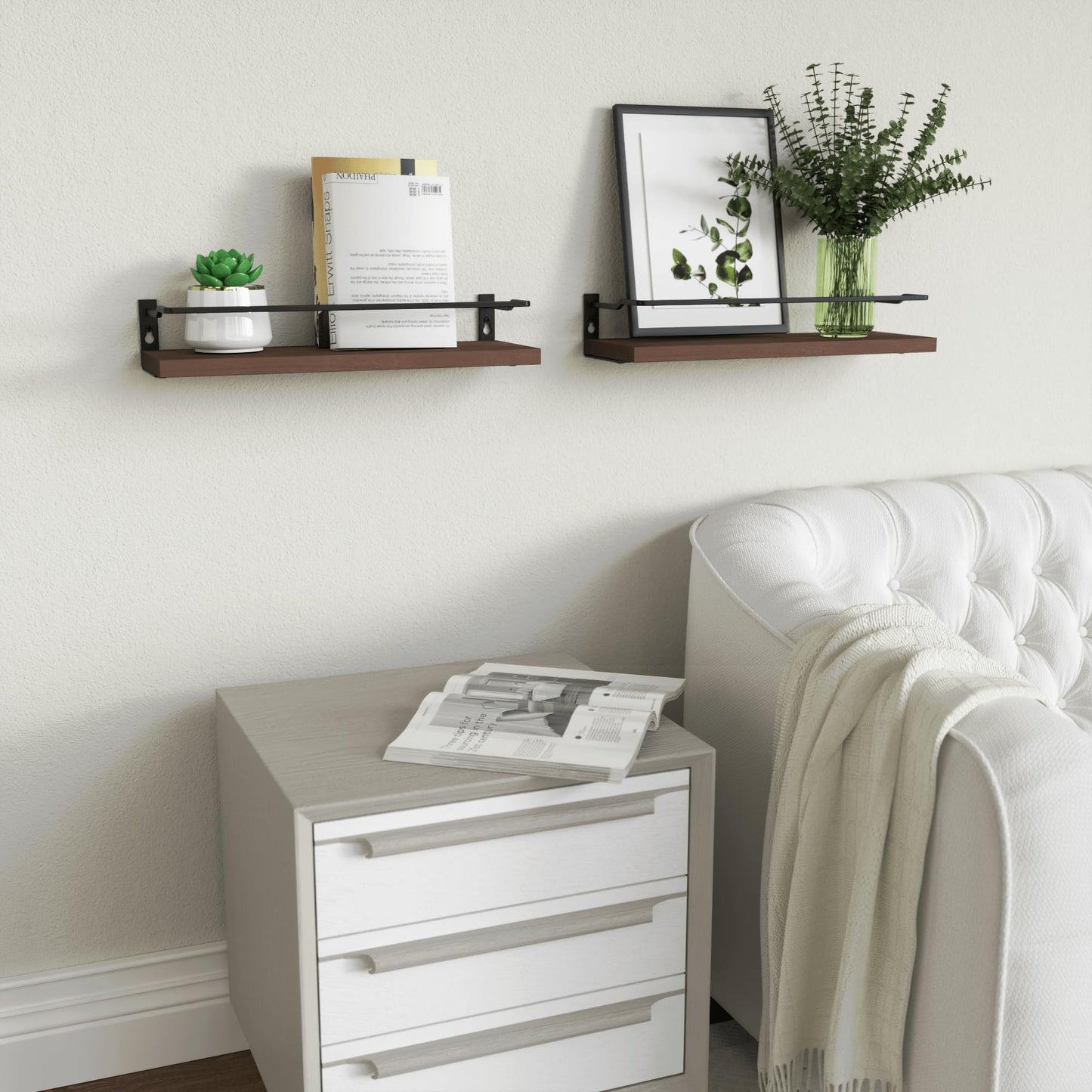 RICHER HOUSE Floating Shelves, Small Wall Shelf for Bathroom Decor, Rustic Wall Mounted Wood Shelves Set of 2, Bathroom Organizer Over Toilet Storage, Kitchen Shelf - Rustic Brown