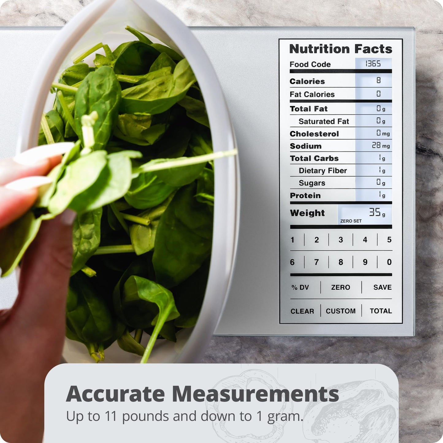 Greater Goods Nutrition Scale (Non‑Connected) – Food Grade Glass, 2,000 Food Codes Preloaded, Compact (9.33"x6.02"x0.91") for Portion Control & Meal Prep