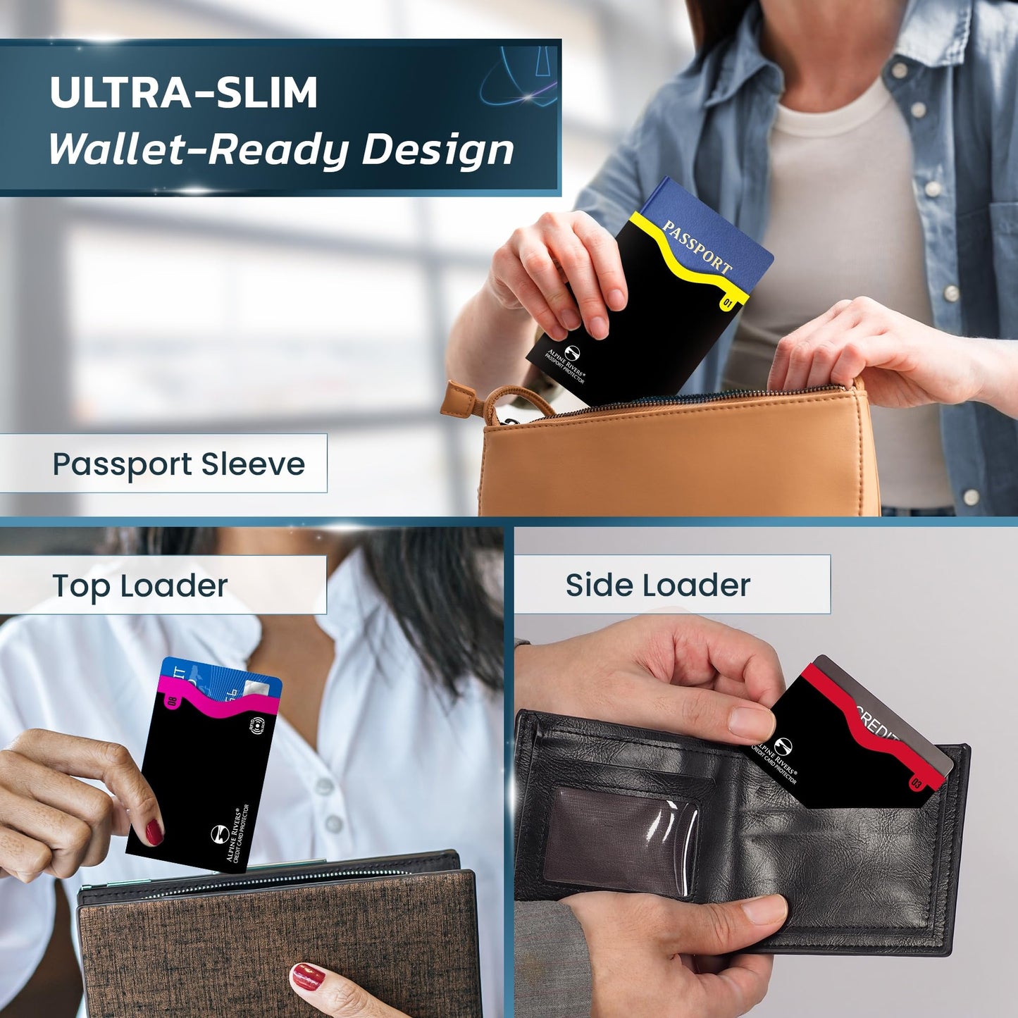 RFID Blocking Sleeves | 14 Credit Card Holders, 4 Passport Protectors | Slim Water-Resistant Tear-Resistant | Anti Theft Identity Protection
