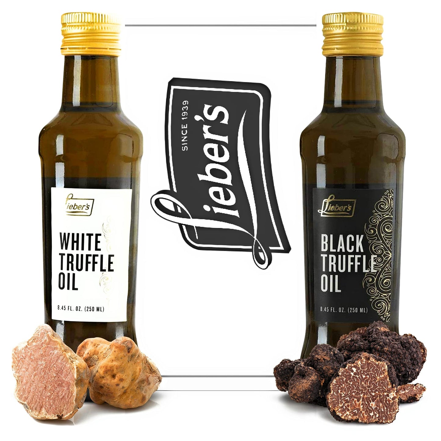 Lieber’s Black & White Truffle Oil Bundle | Premium Truffle Oil for Cooking, Salad Dressing, Garnish | This Gourmet Olive Oil Is Vegan, Vegetarian & Gluten Free | 8.45 Fl Oz Glass Bottle
