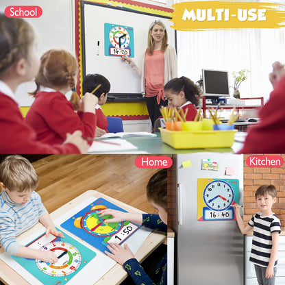 Magnetic Writable Dry Erase Learning Clock | Clock for Kids Learning to Tell Time | Large 12" Demonstration Teaching Time Practice Clock with Dry Erase Writing Surface | Pen Included | (Light Blue)