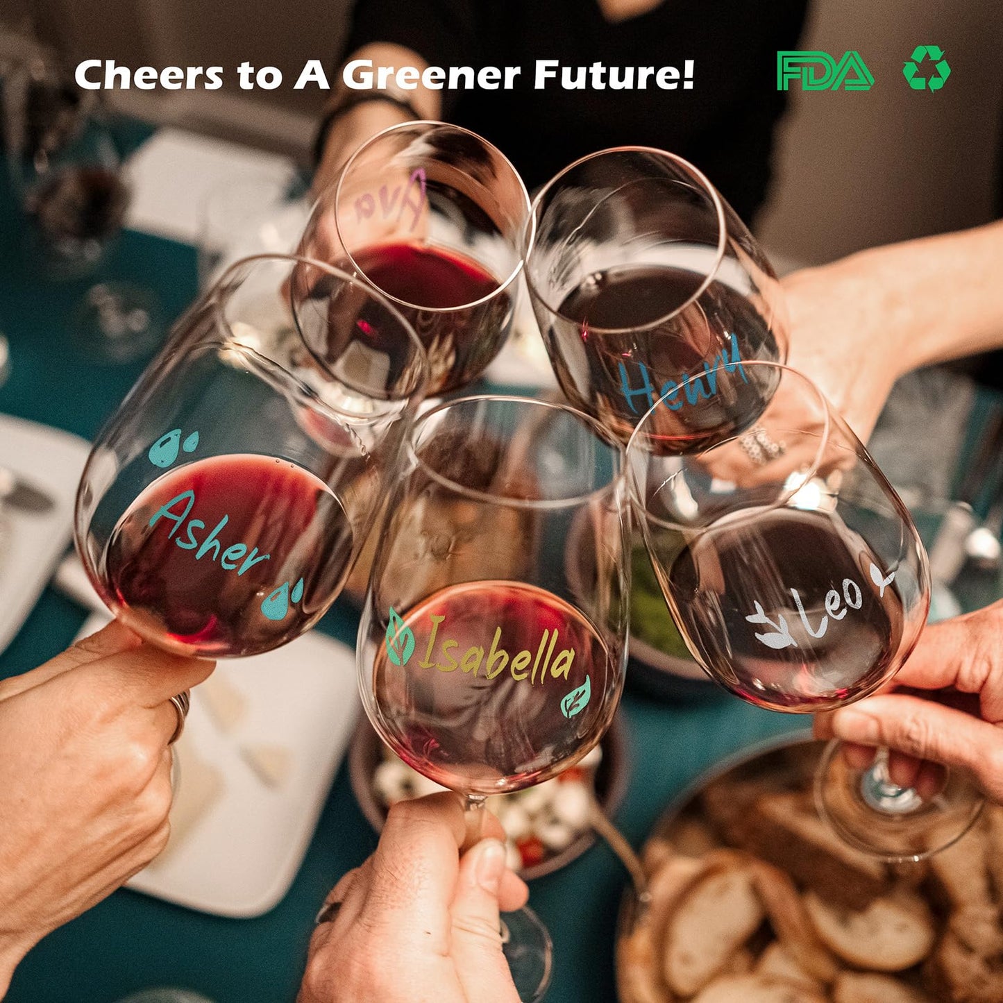 GAINWELL Metallic Wine Glass Markers 8Pcs, Food-Safe, Non-Toxic, Dishwasher-Safe, Wine Glass Marker Pens for Ceramic Plates, Parties & Weddings