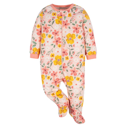 Gerber Baby Girls 4 Pack Sleep 'N Play Footie Golden Floral 0-3 Months