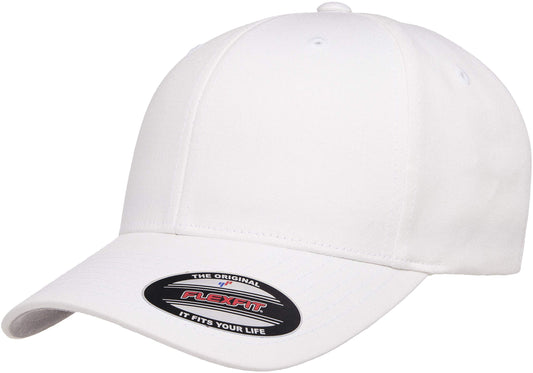 Flexfit Mens Cotton Twill Fitted Baseball Cap, White, Small-Medium US
