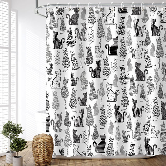 LIVILAN Cat Shower Curtain for Bathroom Cute Shower Curtain with 12 Hooks Kitten Animal Decorative Black and White Fabric Bath Curtain Gift for Cat Lovers Kids and Girls Machine Washable (72"W X 72"H)