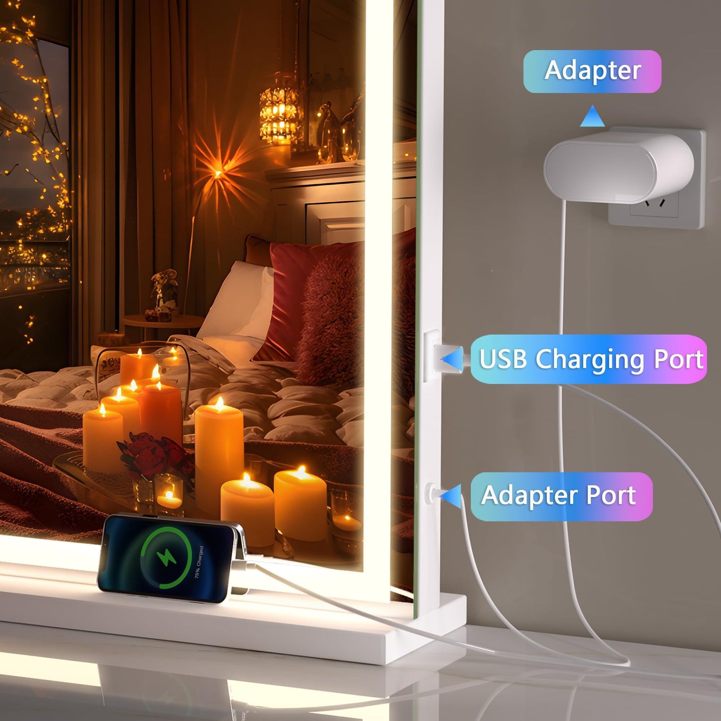 Hasipu Vanity Mirror with Lights, 23" x 18" LED Makeup Mirror, Lighted Makeup Mirror with Dimmable 3 Modes, Touch Screen Control Vanity Mirror Square White