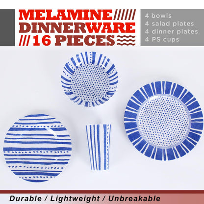 Melamine Dinnerware Set for 4-16 Pcs:Camping Dishes Set with Dinner Plates,Salad Plates,Cups and Bowls.Lightweight and Unbreakable.Indoor and Outdoor Use. flower 10