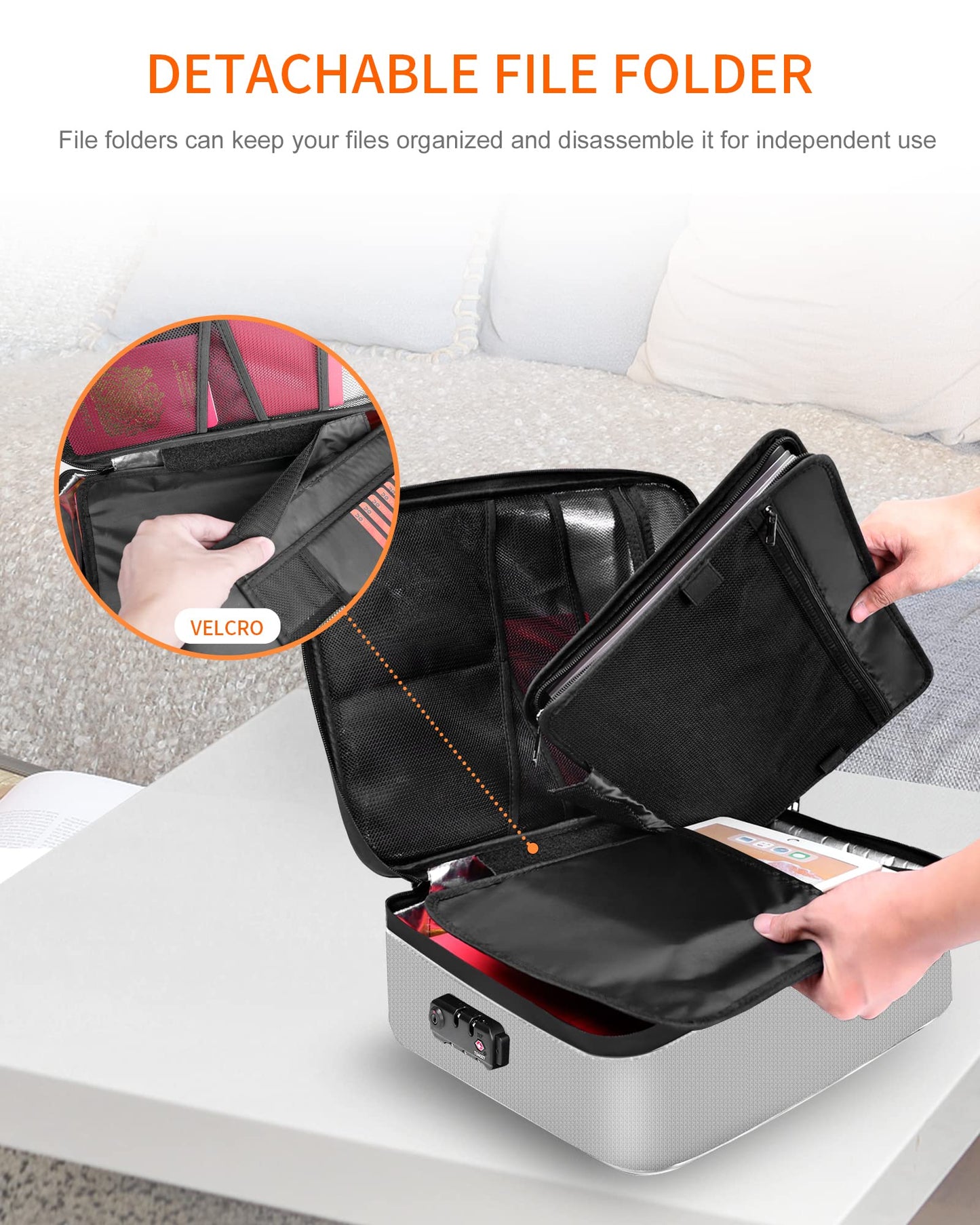 Noiposi Document Organizer with Lock,16.1"x11.4"x4.3" Waterproof and Fireproof Document Box,Portable Home Travel Safe Storage Box for Important Documents,File and Birth Certificate,Silver