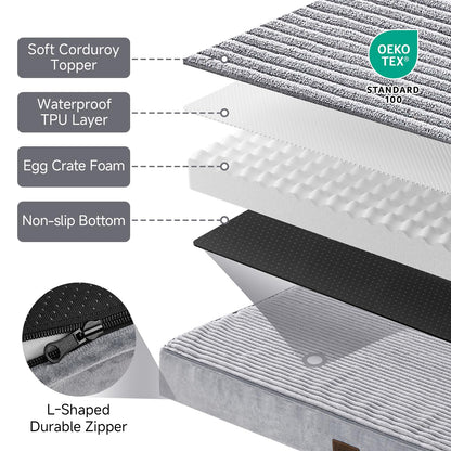 OhGeni Orthopedic Waterproof & Machine Washable Dog Bed for Medium Large Pets, Suitable for Crates, Cat Mat with 25D Egg Crate Foam, Non-Slip Bottom & Removable Cover, 35 Inches(Gray)