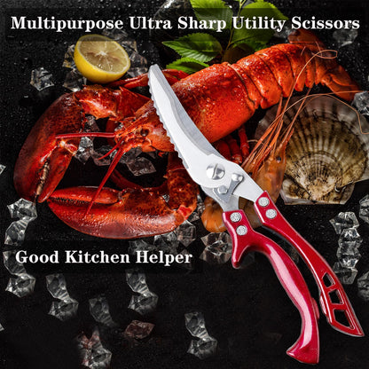 Heavy Duty Kitchen Shears by ANDONG, Kitchen Scissors,Stainless Steel Poultry Shears Heavy Duty Professional, Red