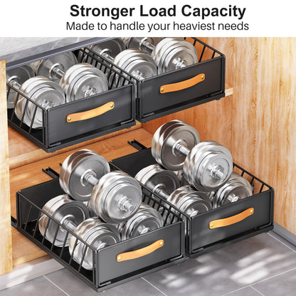 Pull out Cabinet Organizer Fixed with Adhesive Nano Film,Heavy Duty Slide out Pantry Shelves Drawer Storage,Sliding Mesh Cabinet Basket with Handle for Kitchen, Bathroom,Home, 11.8"W X15.7"D X6.2"H