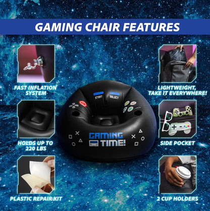 FranFusion Inflatable Gaming Chair for Kids & Teens with Cup Holders and Side Pocket - This Air Bean Bag Game Chair is The Perfect Furniture for Gamer Room Décor (Gaming Time with Ottoman)
