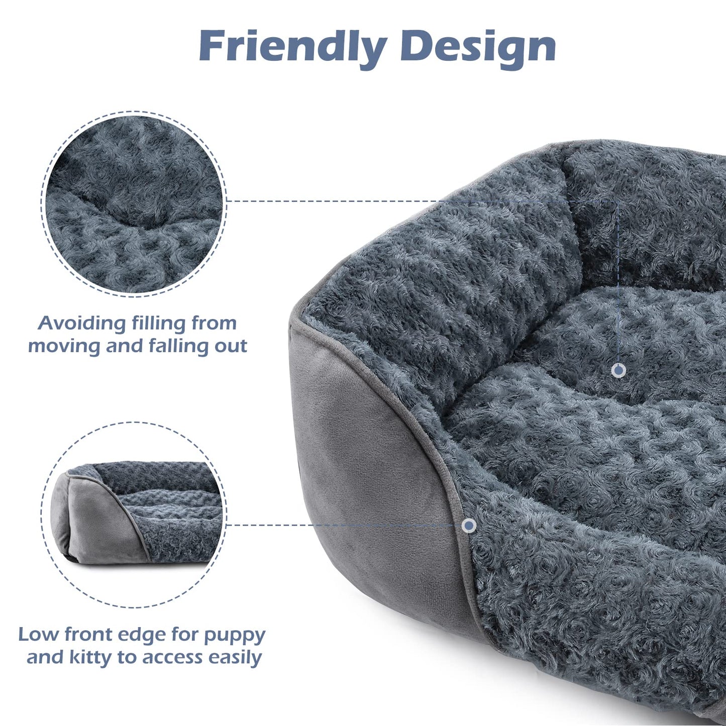 INVENHO Dog Bed for Large Medium Small Dogs, Rectangle Washable Orthopedic Dog Bed, Soft Calming Sleeping Puppy Bed Durable Pet Cuddler with Anti-Slip Bottom S(20"x19"x6")