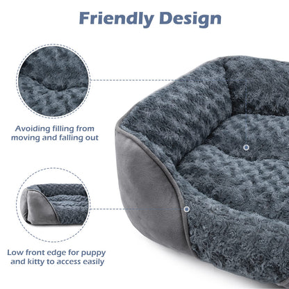 INVENHO Dog Bed for Large Medium Small Dogs, Rectangle Washable Orthopedic Dog Bed, Soft Calming Sleeping Puppy Bed Durable Pet Cuddler with Anti-Slip Bottom S(20"x19"x6")