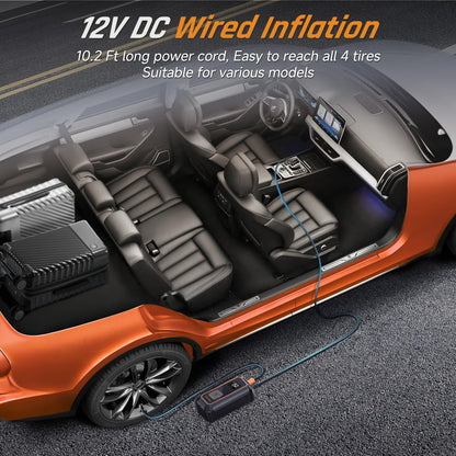 OlarHike Cordless Tire Inflator Portable Air Compressor, 150PSI Dual Power - 5400mAh & 12V DC, Air Pump for Car Tires, Bike, Motorcycle, Bicycle, Electric Pump with LED Light & Digital Pressure Gauge