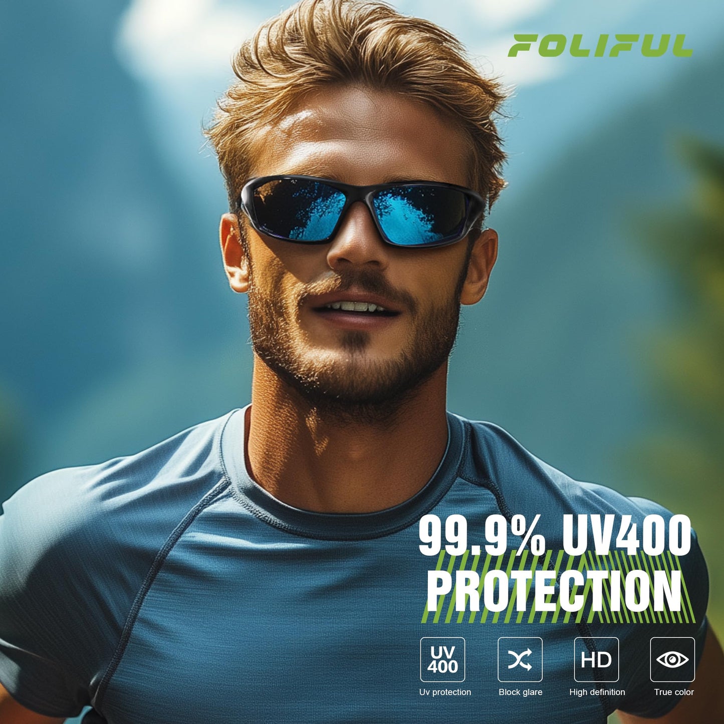 Foliful 3 Pack Polarized Sports Sunglasses for Men, Mens Sunglasses Wrap Around UV400 Protection for Cycling Fishing Driving