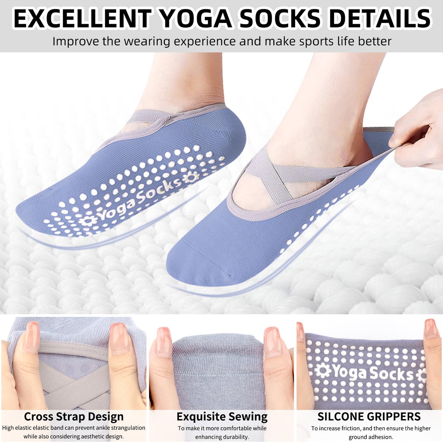 Minmex Yoga Socks for Women-1 Pairs Thin Non Slip Grip Socks with Straps for Pilates,Ballet, Dance, Barefoot Workout Purple