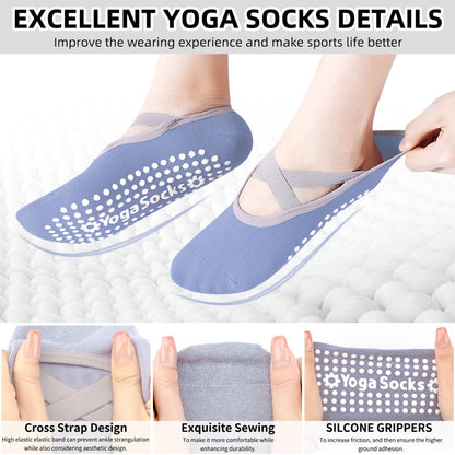 Minmex Yoga Socks for Women-1 Pairs Thin Non Slip Grip Socks with Straps for Pilates,Ballet, Dance, Barefoot Workout Purple