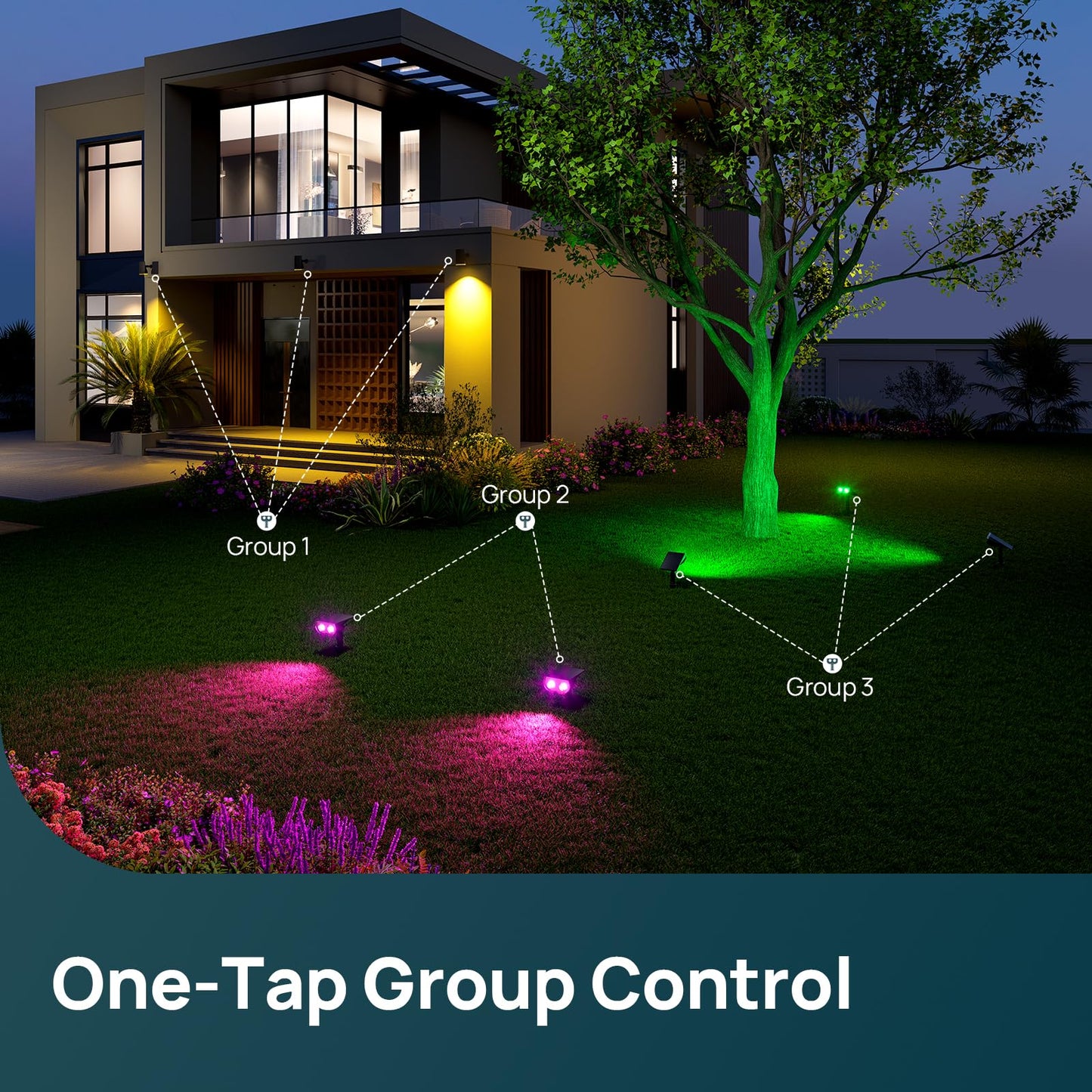 Linkind Smart Solar Spot Lights Outdoor SL5C, Solar Spotlight Waterproof Color Changing APP/Voice Control Landscape Lighting, IP67 Outdoor Lights for Yard, Garden, Pathway(8 Pack)