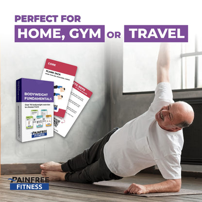 (65+ Cards) Bodyweight Exercise Flashcards by Pain-Free Fitness, 3x5 in, Workout Flashcards for Home Workouts, Tear-Resistant with Video QR Codes