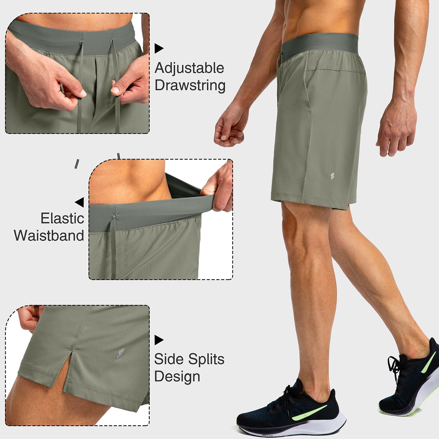 Men's Running Shorts with Zipper Pockets 7 Inch Lightweight Quick Dry Gym Athletic Workout Shorts for Men (Green Sage, X-Large)