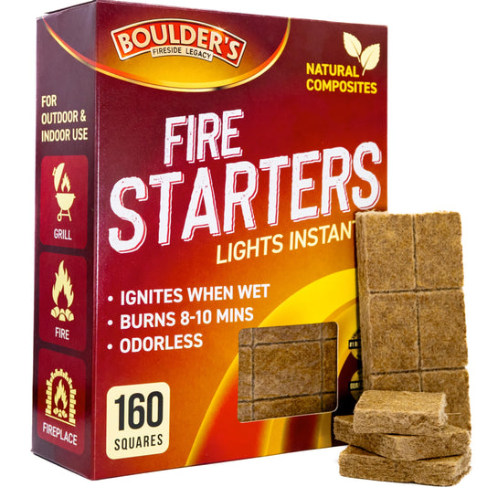 Fire Starter Cubes, 160 pcs - Bulk Pack - Fast Grill BBQ Charcoal Start - Odorless & Waterproof - Firestarter Squares for Campfire, Outdoor Fire Pit, Wood Stove, Fireplace, Logs - Camping Essentials