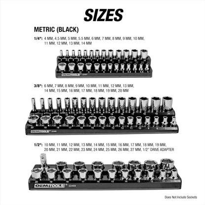 OEMTOOLS 22487 3 Piece Metric Magnetic Socket Organizers for Toolboxes, Socket Holder, Black Tool Box Organizer