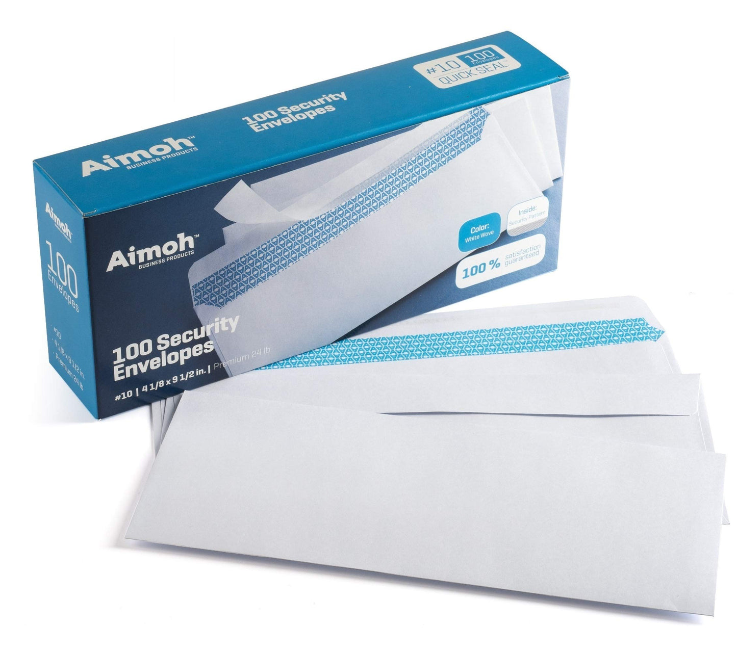 Aimoh #10 Security Self Seal Envelopes – 100 Qty |No Window, EnveGuard, 4⅛ x 9½", White, 24 LB, 100 Count (34100)