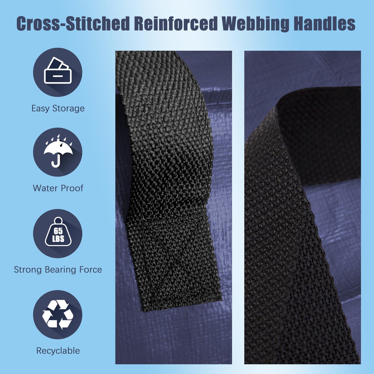 HOMESURE 4 Pack Large Strong Moving Bags with Zippers & Carrying Handles - Water-Resistant - Heavy Duty Storage Tote for Space Saving, Fold Flat, Alternative to Moving Box (Blue)