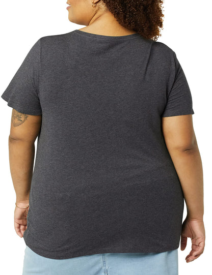 Amazon Essentials Women's Plus Size Short-Sleeve V-Neck T-Shirt, Pack of 2, Black/Charcoal Heather, 3X