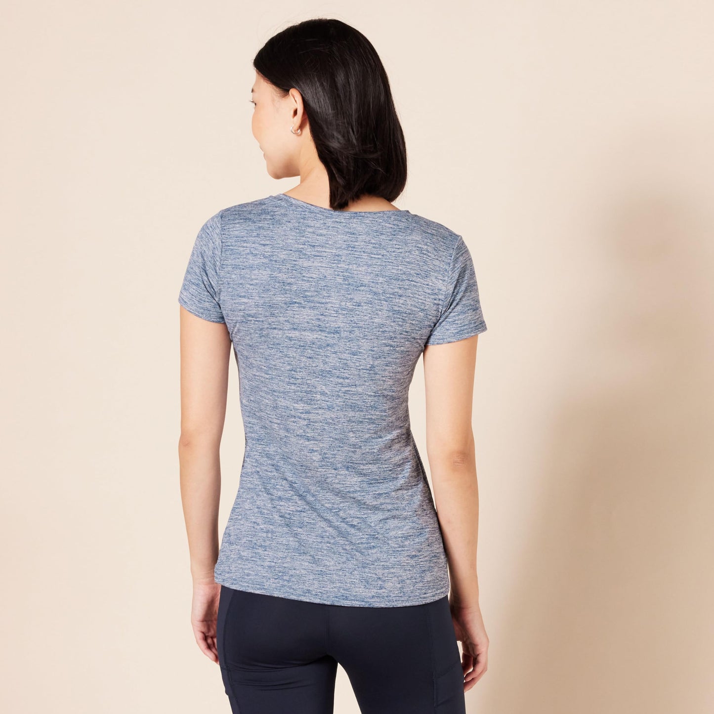 Amazon Essentials Women's Active Quick Dry Tech Stretch Short-Sleeve V-Neck T-Shirt (Available in Plus Size), Pack of 2, Black Heather/Navy Heather, Large