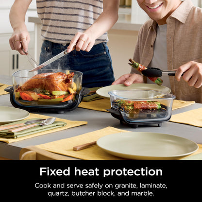 Ninja Crispi Air Fryer, Microwave, Freezer & Dishwasher Safe, Non Toxic Glass Portable Cooking System, 4 QT & 6 Cup Glass Containers with Storage Lids, Easy Meals, Air Fry, Bake, Green, FN101SG