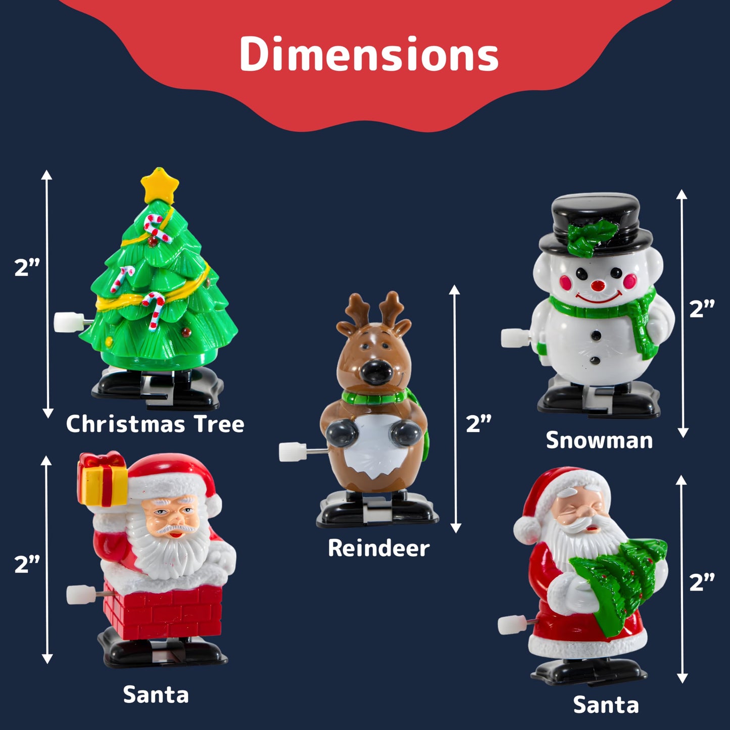 PREXTEX Christmas Wind up Stocking Stuffers - Santas and Snowmen Wind up Stocking Stuffers - Christmas Toys - 2 Santas, 1 Snowman, and 1 Reindeer.