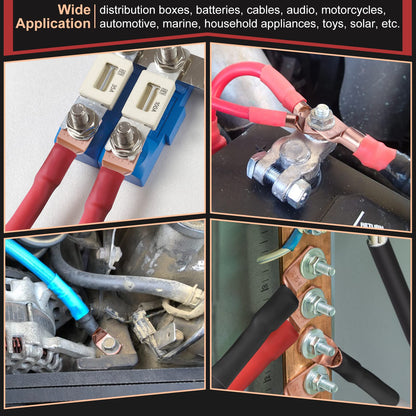 150pcs Battery Cable Ends, Copper Wire Lugs Assortment Kit AWG 2 4 6 8 10 Gauge - 70Pcs Battery Cable Lugs Ring Wire Terminal Connectors and 80Pcs Heat Shrink Tubing Kit for Marine Electrical Supplies