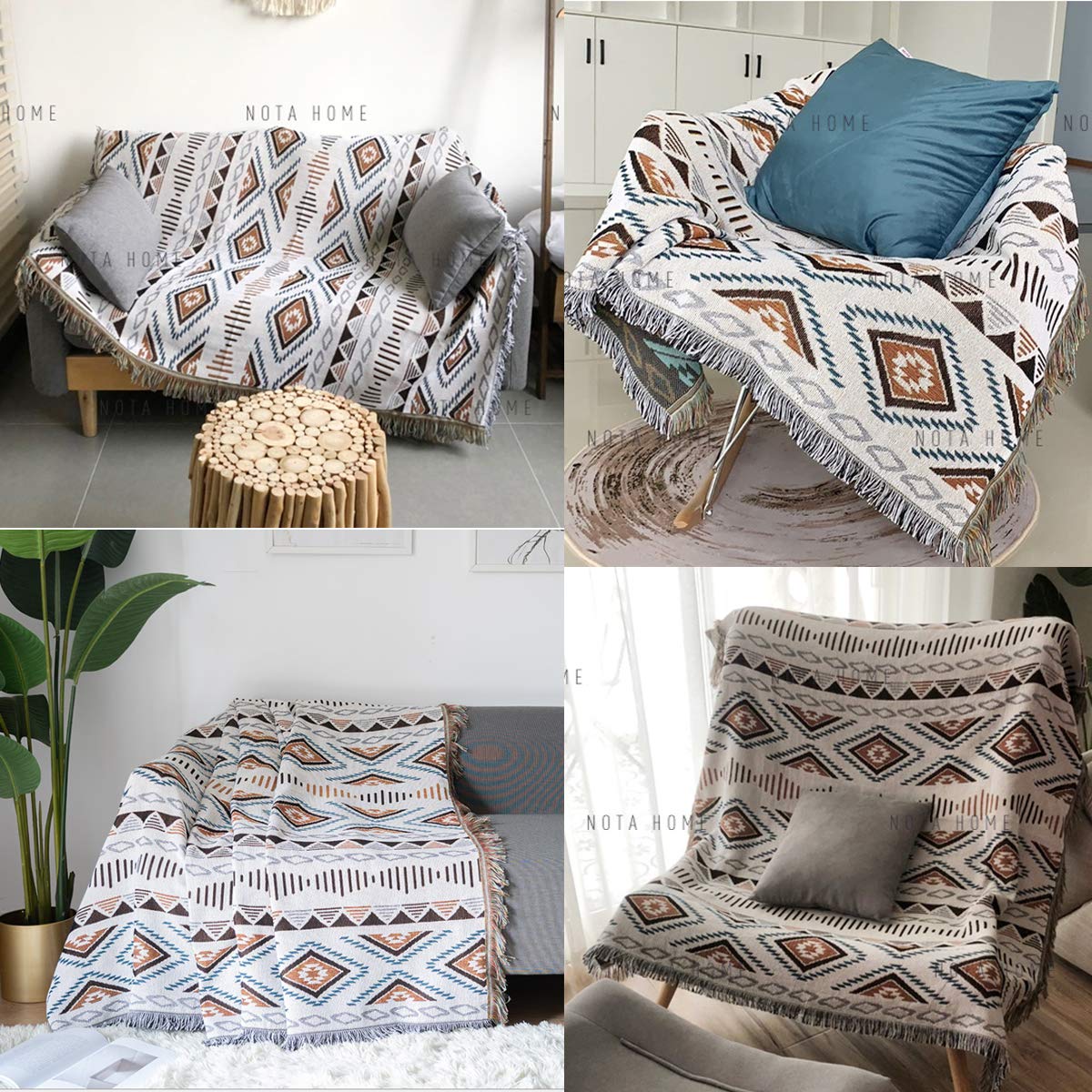 Lqprom Boho Throw Blankets Knit Bed Blankets with Tassel Aztec Western Throws Cover Farmhouse Decor for All Season Sofa Couch Chair Outdoor Camping Picnic Tent Beach Car Traveling 51"x63"