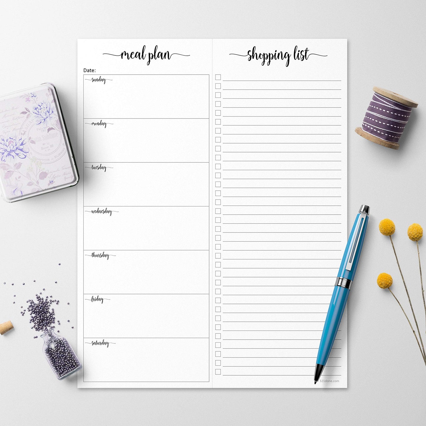 321Done Magnetic Meal Planning Notepad - Large Letter Size (8.5x11) Weekly Menu Planner Tear-Off Refrigerator Fridge Shopping List Meals Grocery Memo Pad - Perforated Sunday Start, Made in USA