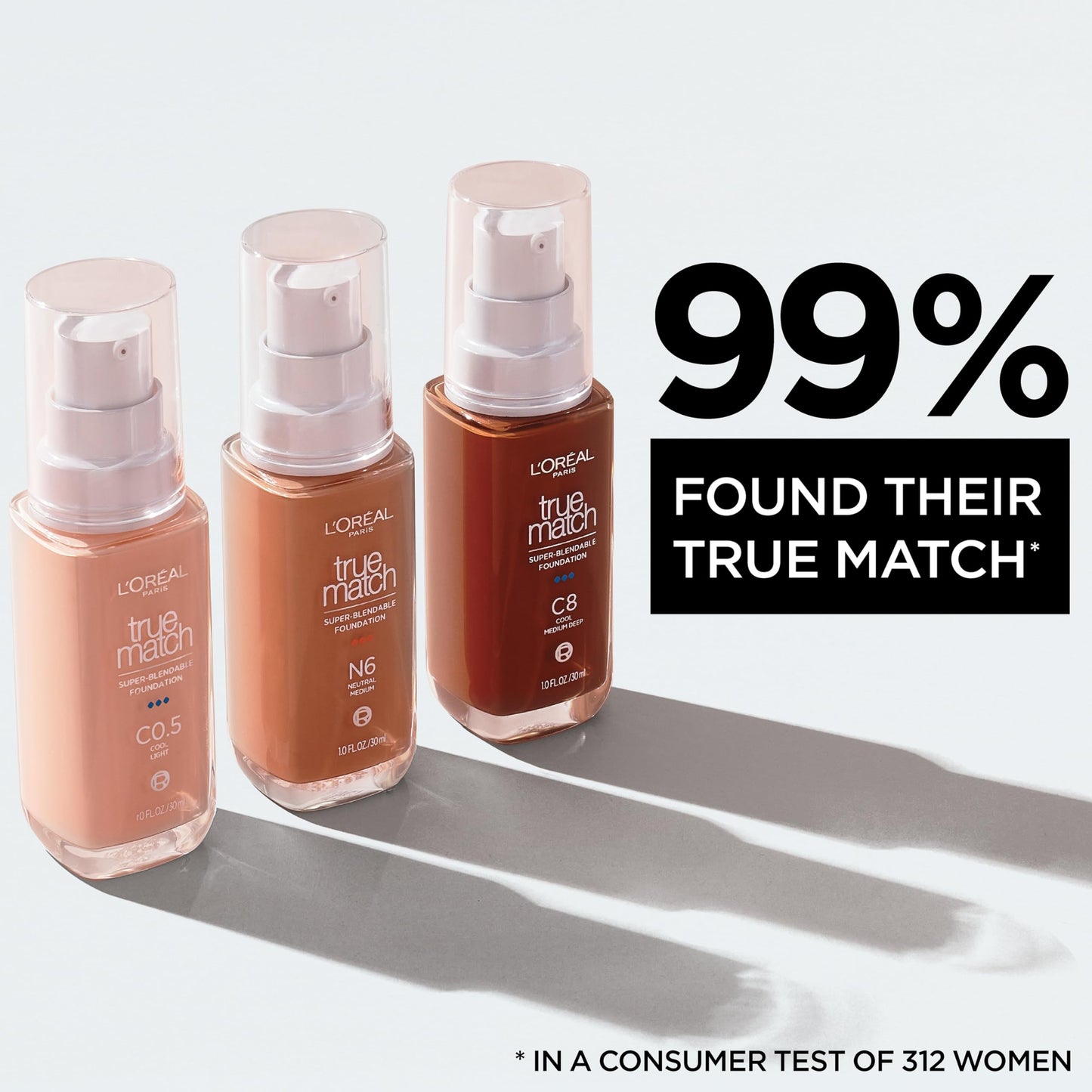 L'Oreal Paris True Match Super-Blendable Foundation, Medium Coverage Liquid Foundation Makeup, W3, Light Medium, 1 Fl Oz