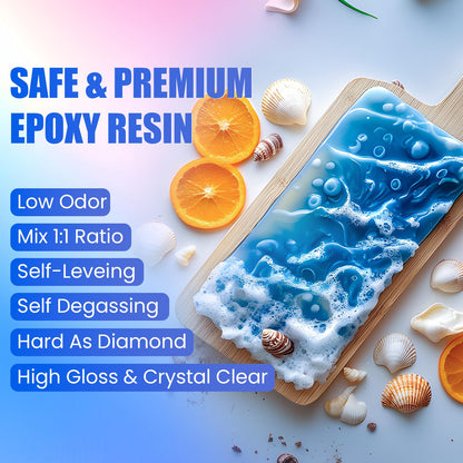 ProKKUV Epoxy Resin Kit, 64OZ Kit Crystal Clear Resin Epoxy, Bubble Free, No Yellowing, UV Resistant, Food Safe with Foil Flakes, Sequin, Easy Mix 1:1 for DIY Crafts Jewelry Making(32OZ x 2)