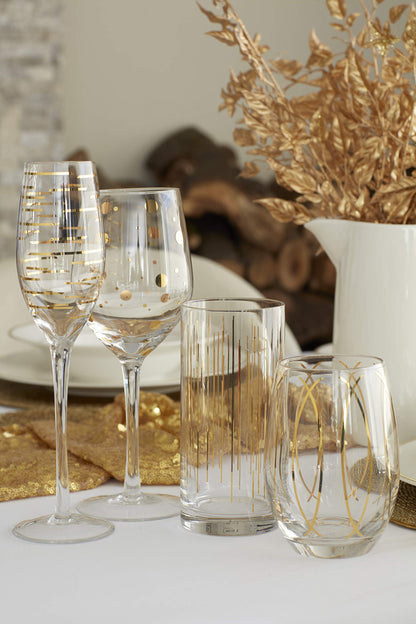 MIKASA 'Cheers' Etched Crystal White Wine Glasses, Set of 4 Large 400ml Wine Drinking Glasses, Wine Glass Set with Gold Design, Gift Boxed, Dishwasher Safe