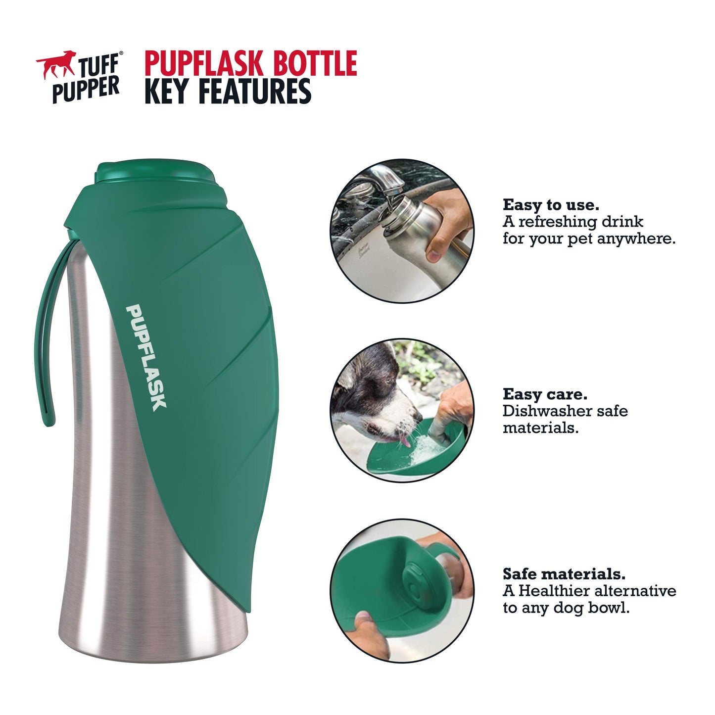 PupFlask Large Dog Water Bottle | 27 or 40 OZ Stainless Steel | Convenient Dog Drink Dispenser | Puppy Travel Water Bowl | Portable Pet Hydration Bottle | Leak Proof | Perfect Size for All Breeds