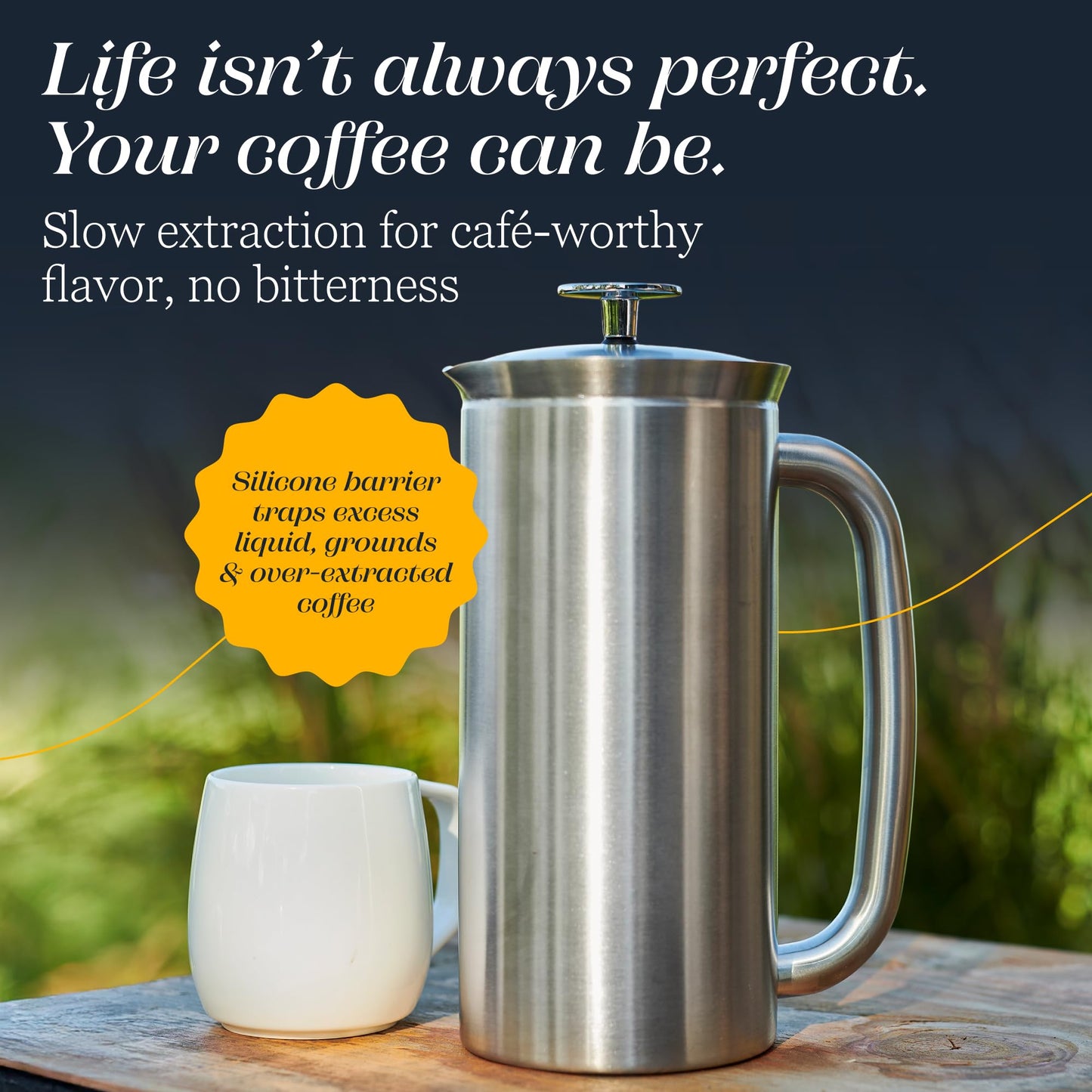 ESPRO P7 French Press Coffee Maker - Double-Walled Stainless Steel Insulated with Micro-Filter, 18 Oz, Brushed Stainless Steel